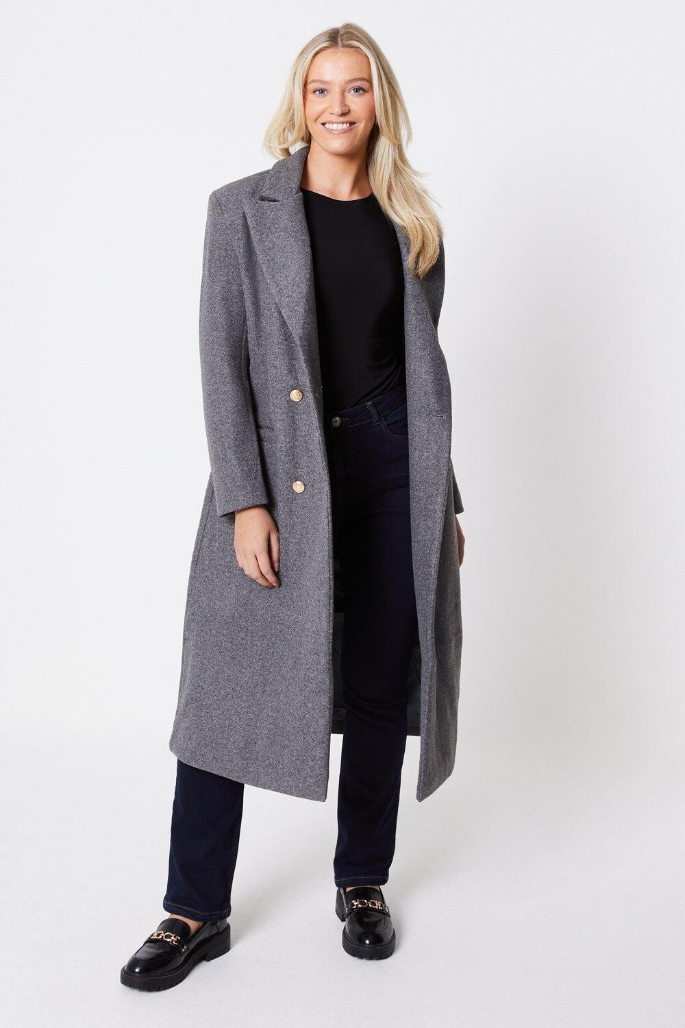 

Длинное двубортное деловое пальто Dorothy Perkins, серый