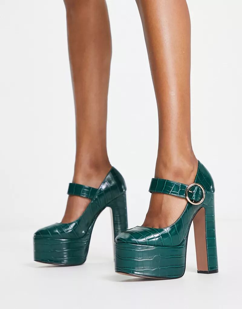 Зеленые туфли Мэри Джейн на высоком каблуке на платформе ASOS Preppy цена и фото