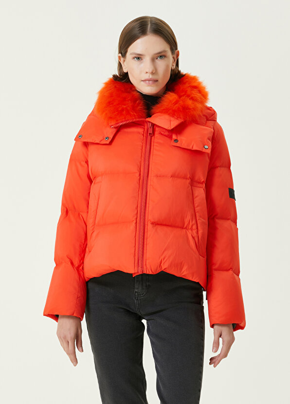 Оранжевое пальто с капюшоном Yves Salomon