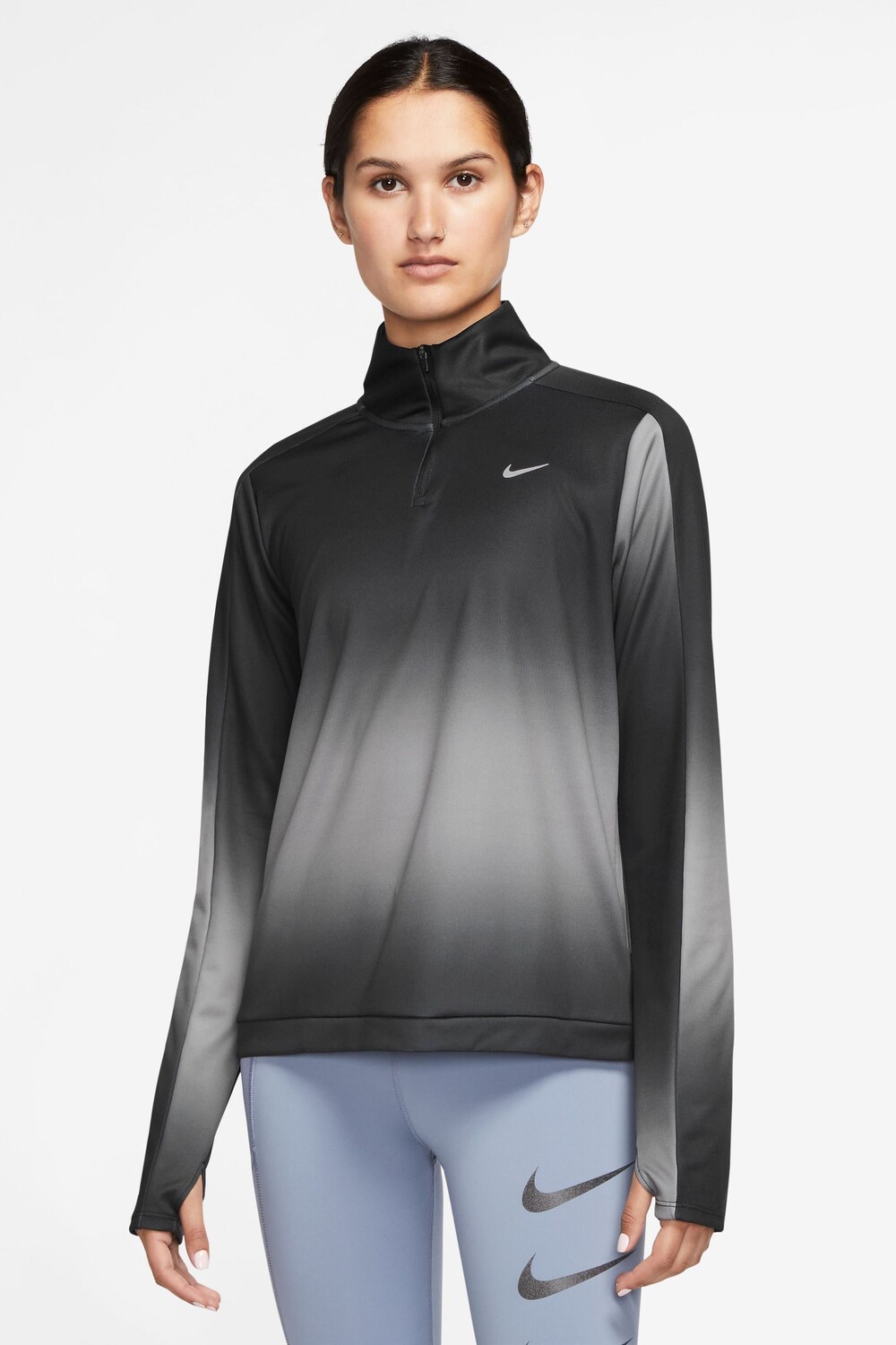

Логотип-галочка Dri-FIT с принтом и короткой молнией Nike, черный