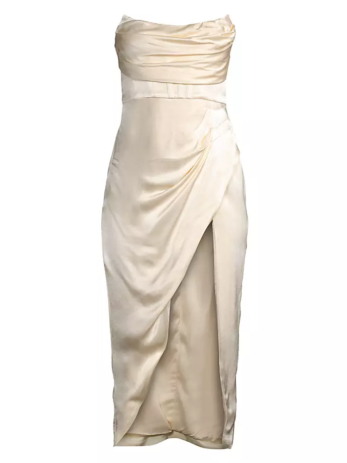 

Атласное корсетное платье Elio с драпировкой Bardot, цвет gold ivory