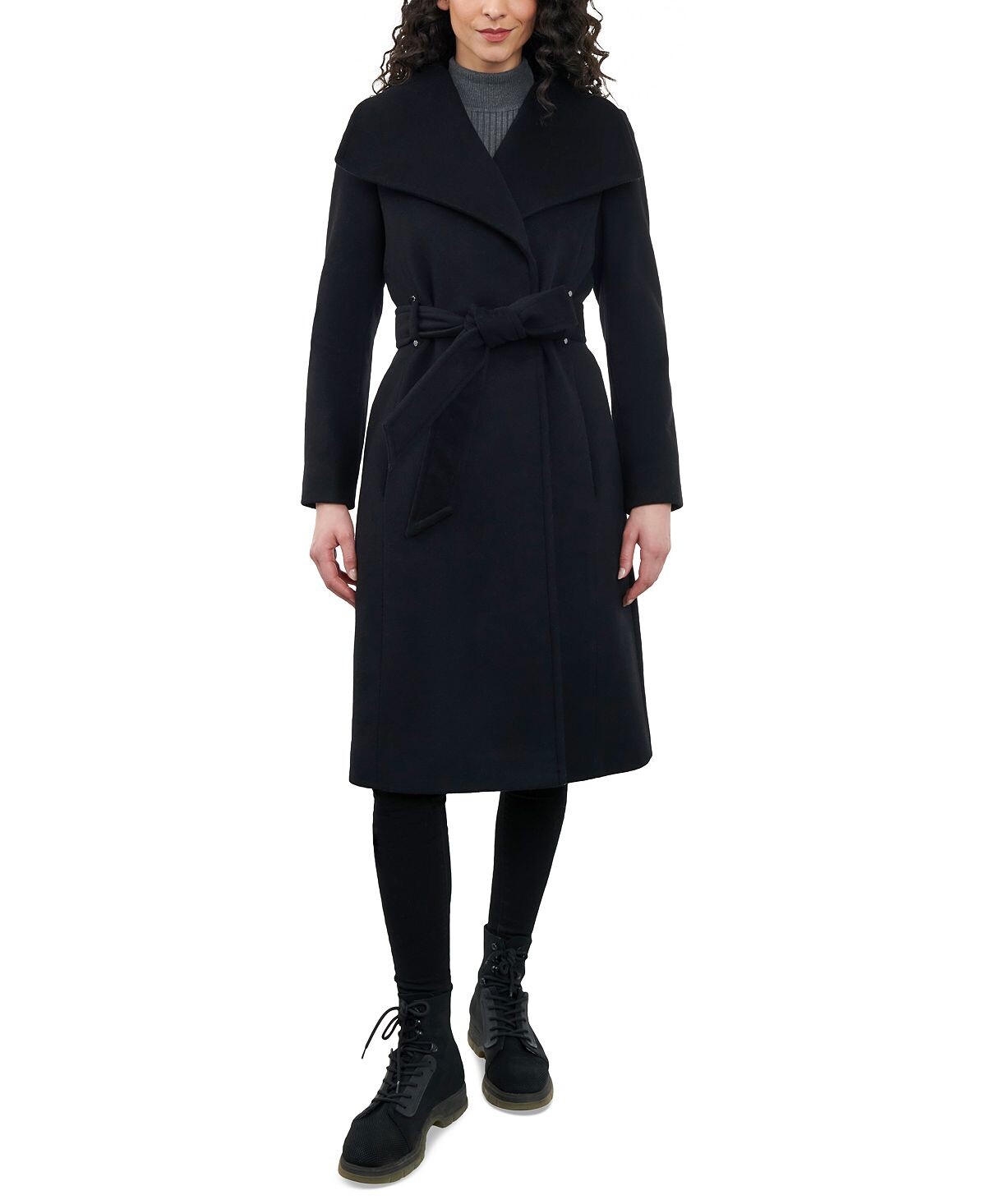 

Женское пальто с запахом и поясом Anne Klein, черный