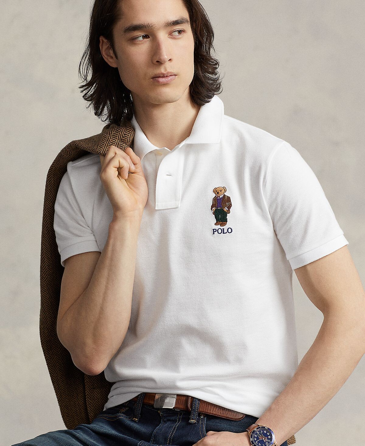 

Мужская хлопковая рубашка-поло с медведем на заказ Polo Ralph Lauren