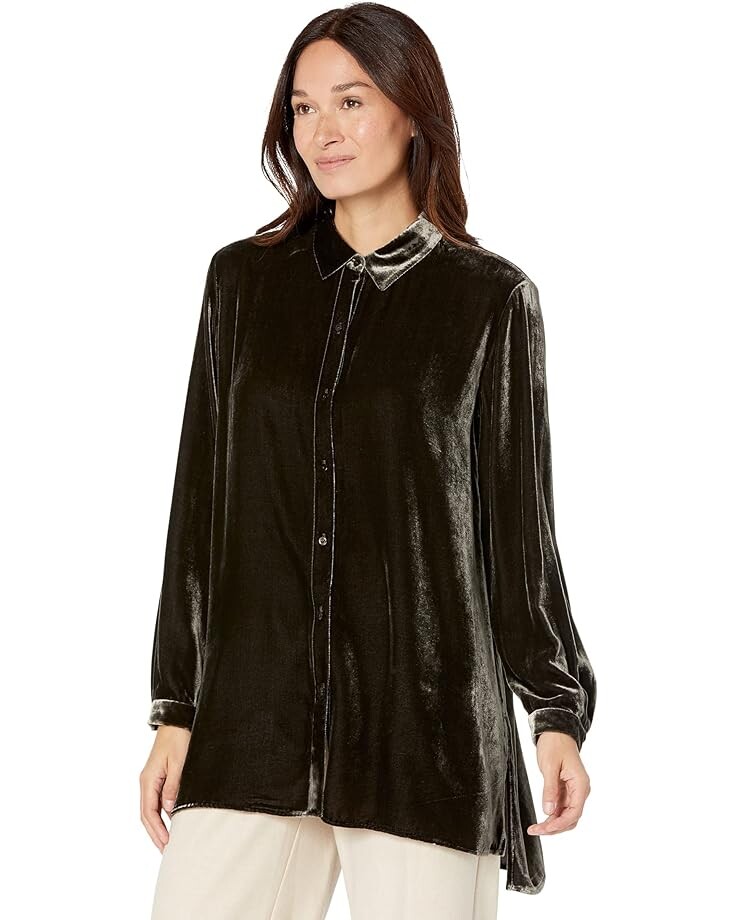 

Рубашка Eileen Fisher Classic Collar Long Shirt, цвет Woodland