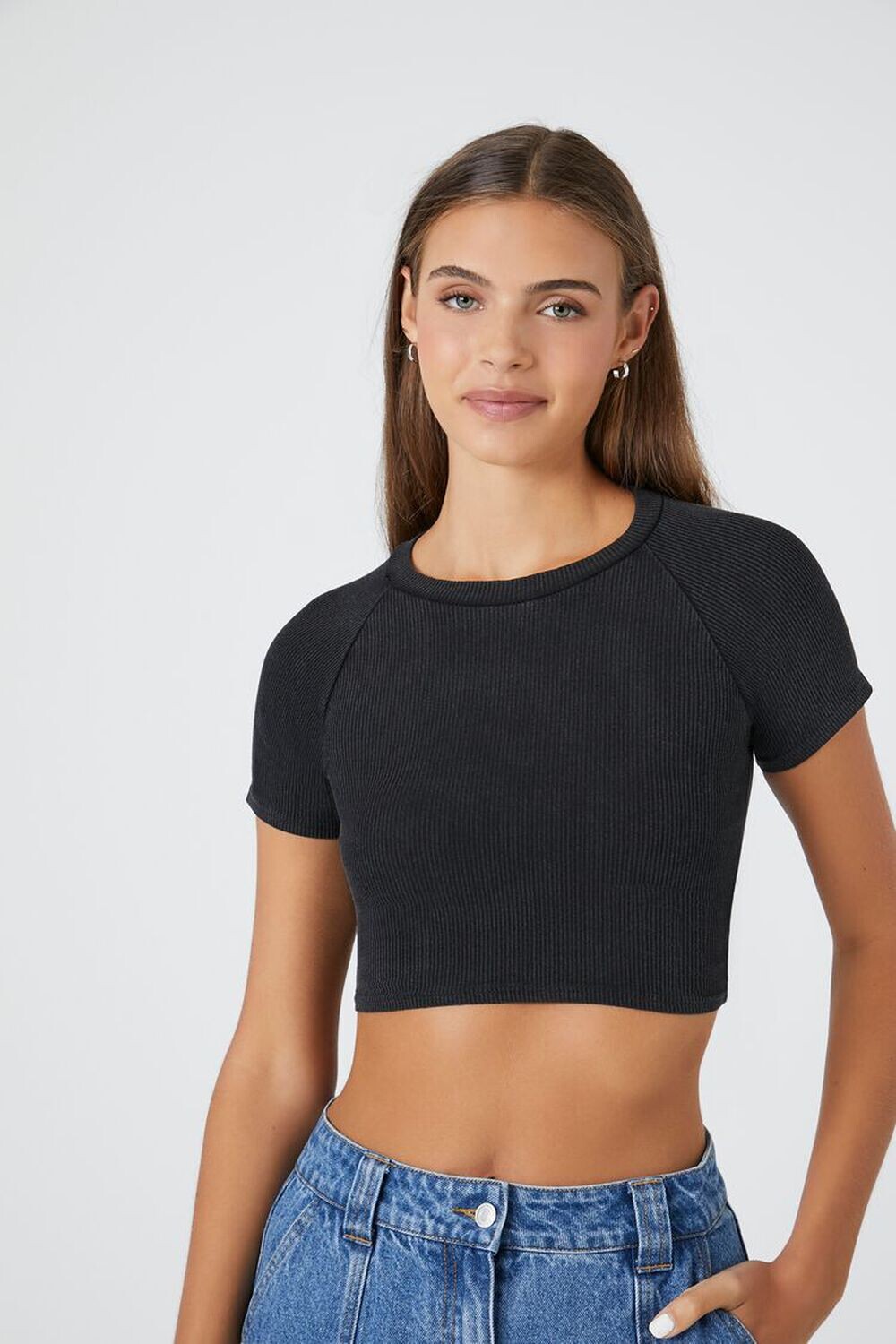 

Укороченная футболка рельефной вязки Forever 21, черный