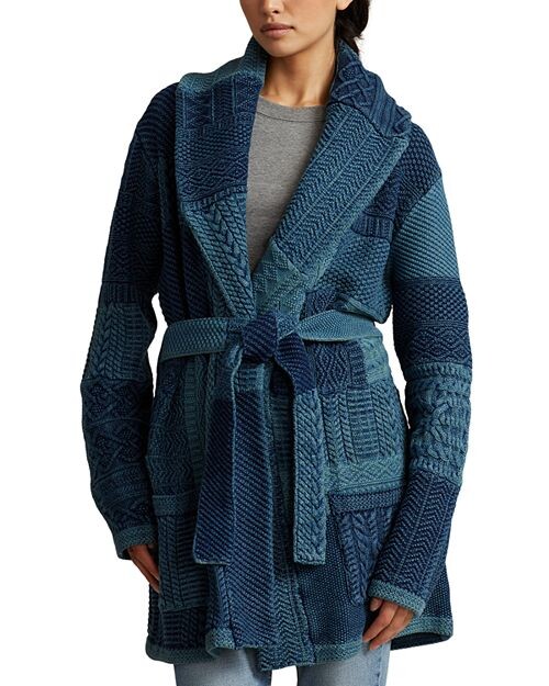 

Кардиган с поясом из хлопка в стиле пэчворк Ralph Lauren, цвет Blue