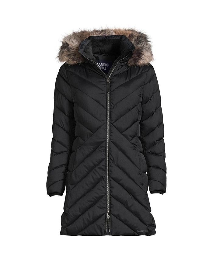 Женское маленькое утепленное уютное зимнее пальто на флисовой подкладке Lands' End, черный
