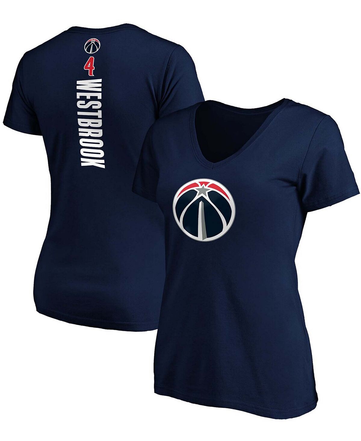 

Женская футболка Russell Westbrook Navy Washington Wizards Playmaker с именем и номером с v-образным вырезом Fanatics, темно-синий