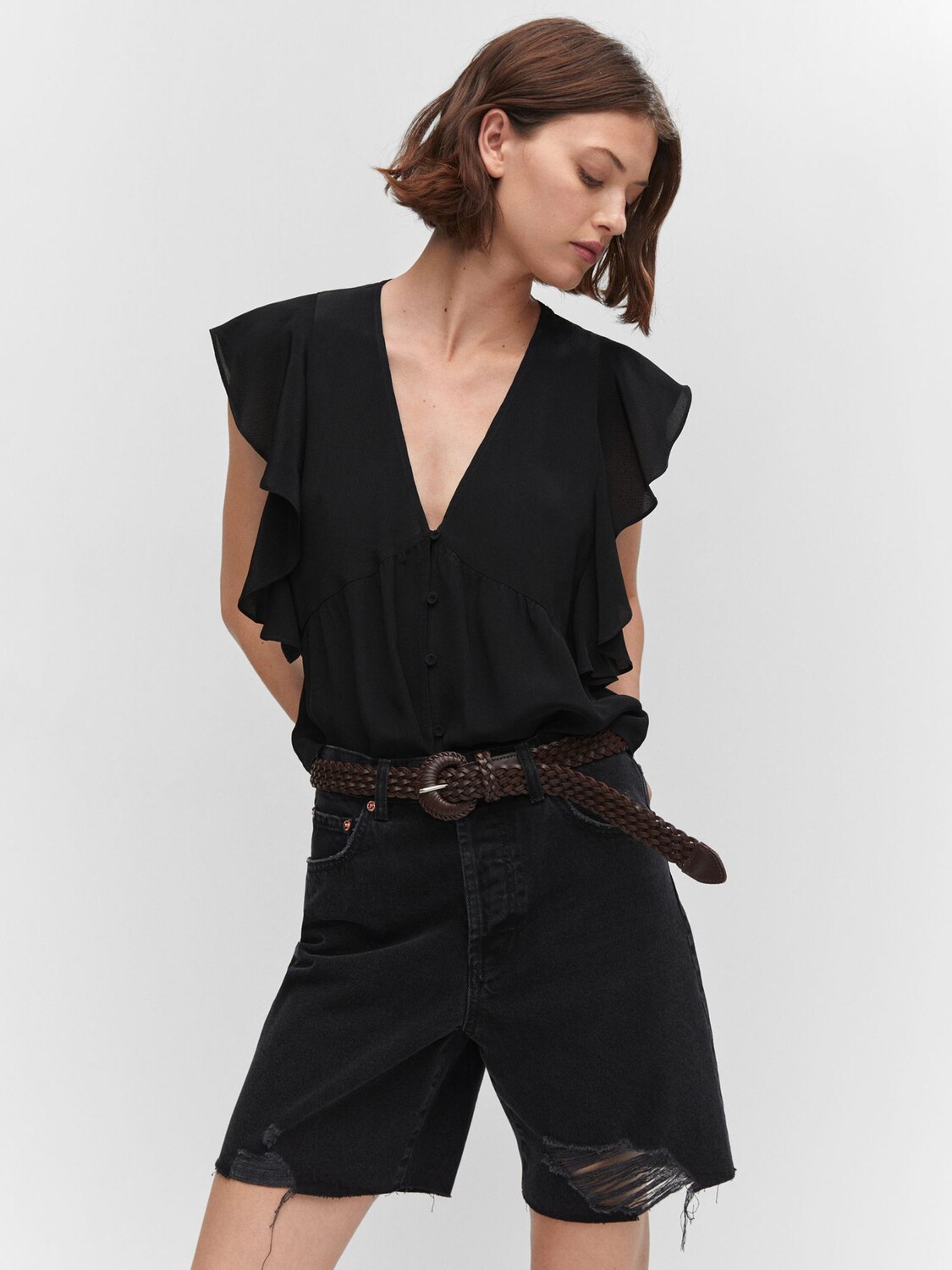 

Блуза с рюшами Mango Sandro, черная