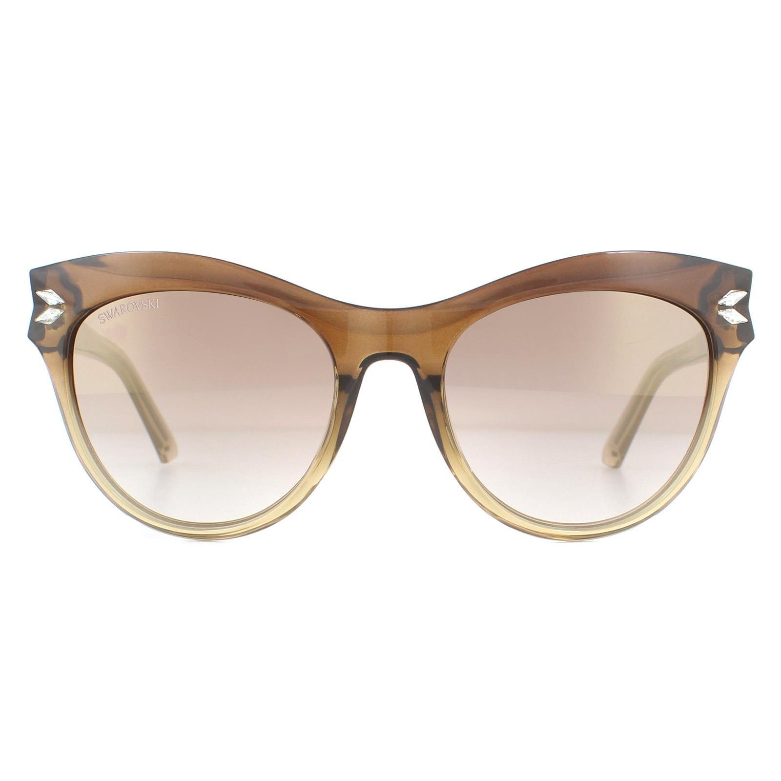 Коричневые золотистые зеркальные солнцезащитные очки «кошачий глаз» с градиентом Коричневые коричневые с градиентом Swarovski, коричневый