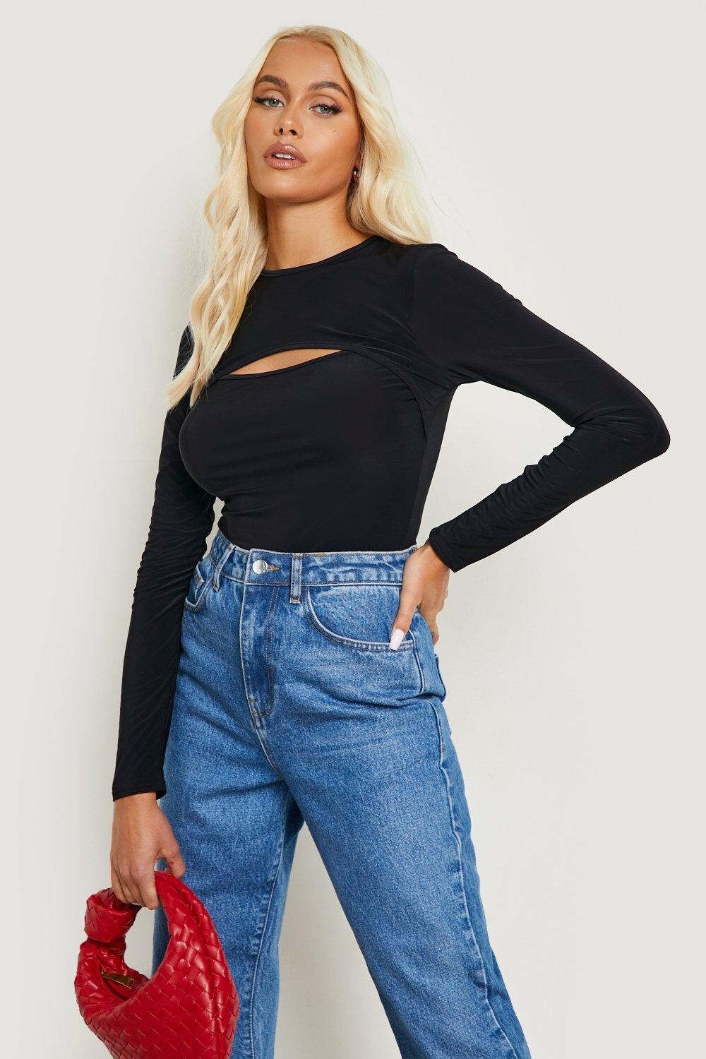

Боди с длинными рукавами и длинным рукавом с вырезом racer neck Boohoo, черный
