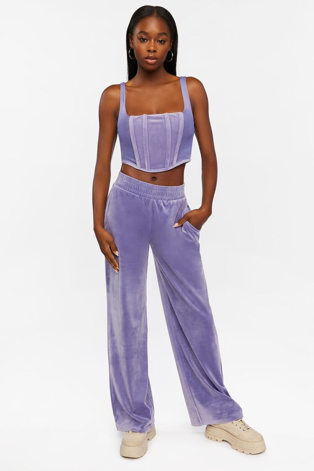 

Велюровые широкие брюки Forever 21, фиолетовый