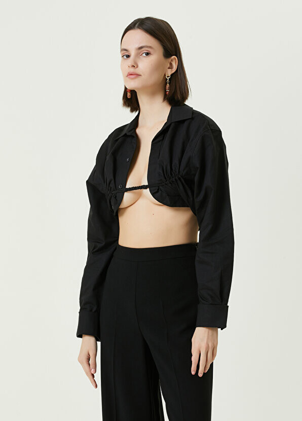 

Черная укороченная рубашка с полоской спереди Jacquemus