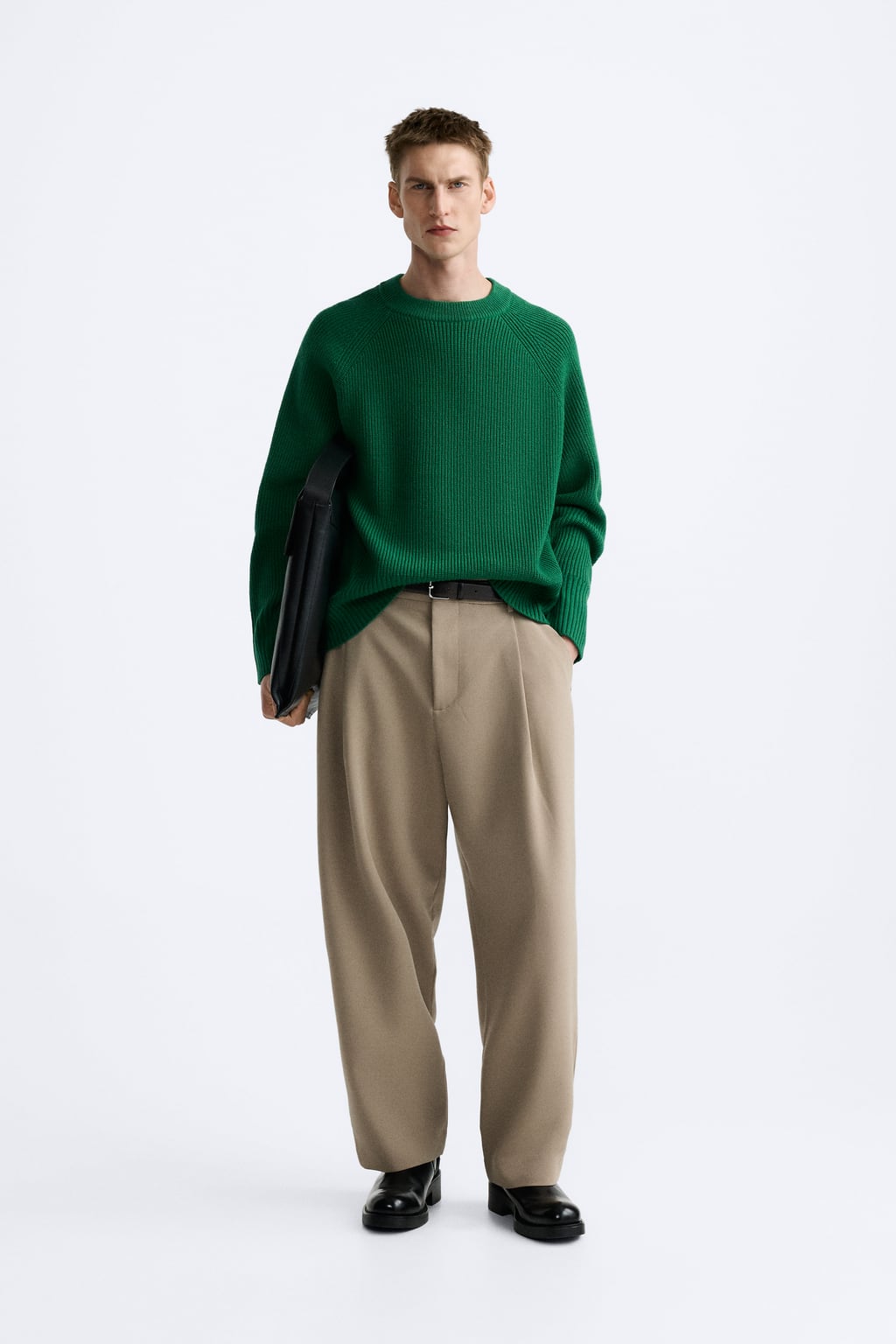 Фактурный свитер ZARA, зеленый