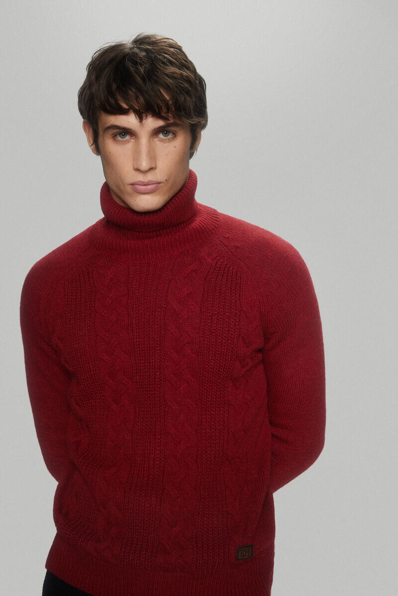 

Свитер с высоким воротником, плетеным из шерсти Pedro del Hierro, красный