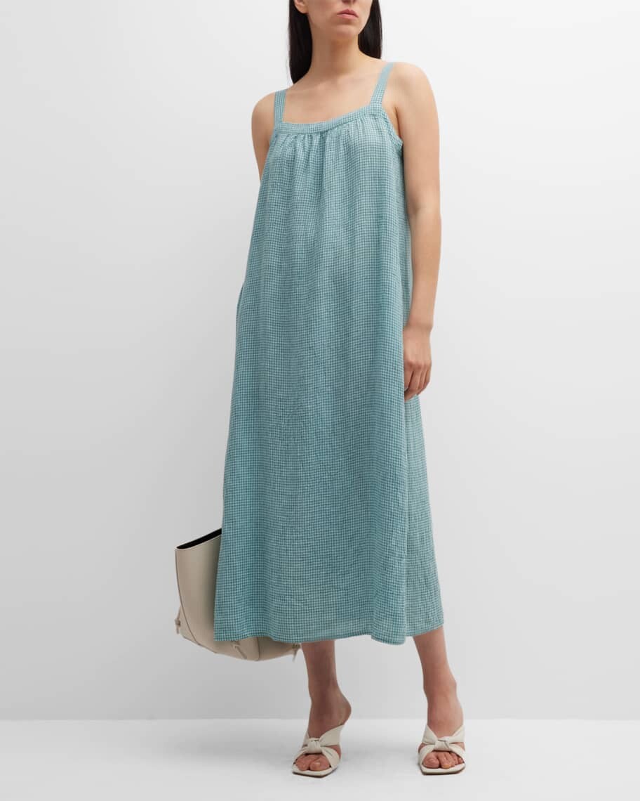 

Миниатюрное платье миди в клетку из жатого хлопка без рукавов Eileen Fisher