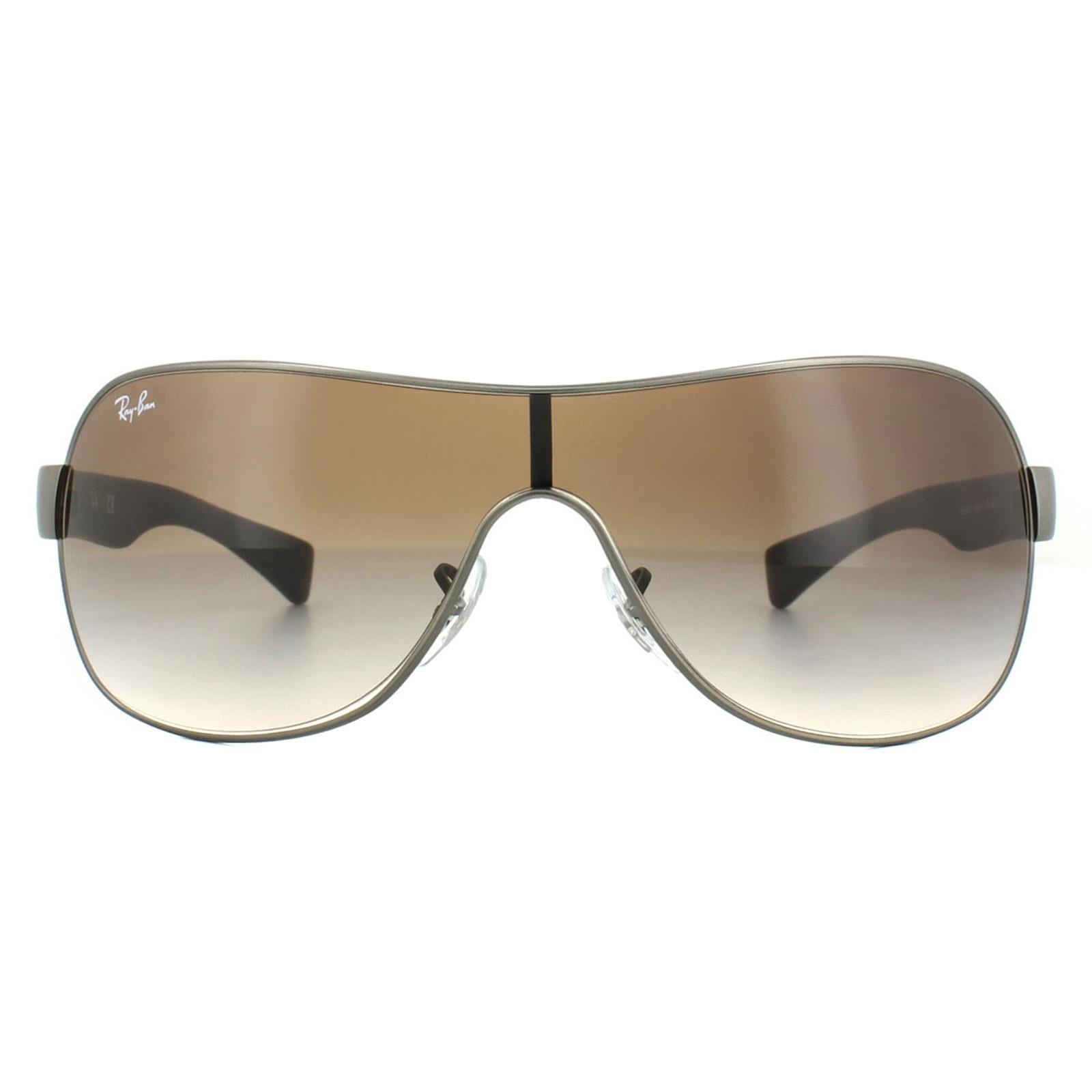 цена Солнцезащитные очки с градиентом матового коричневого цвета из бронзового металла Shield Ray-Ban, серый