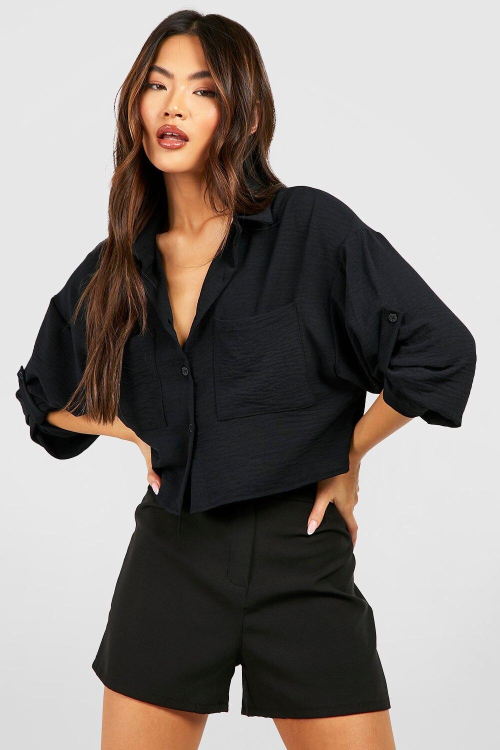 

Рубашка с коленовыми карманами Boohoo, черный