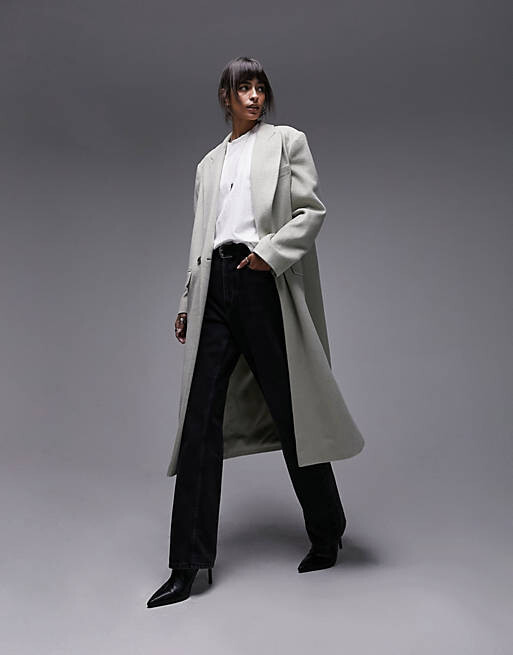 

Длинное двубортное элегантное пальто Topshop шалфейного цвета