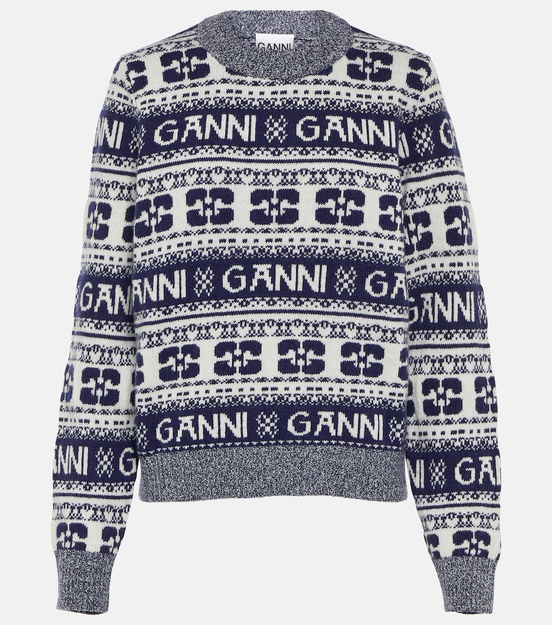 Свитер с логотипом из смесовой шерсти Ganni, синий свитер с логотипом из смесовой шерсти ganni розовый