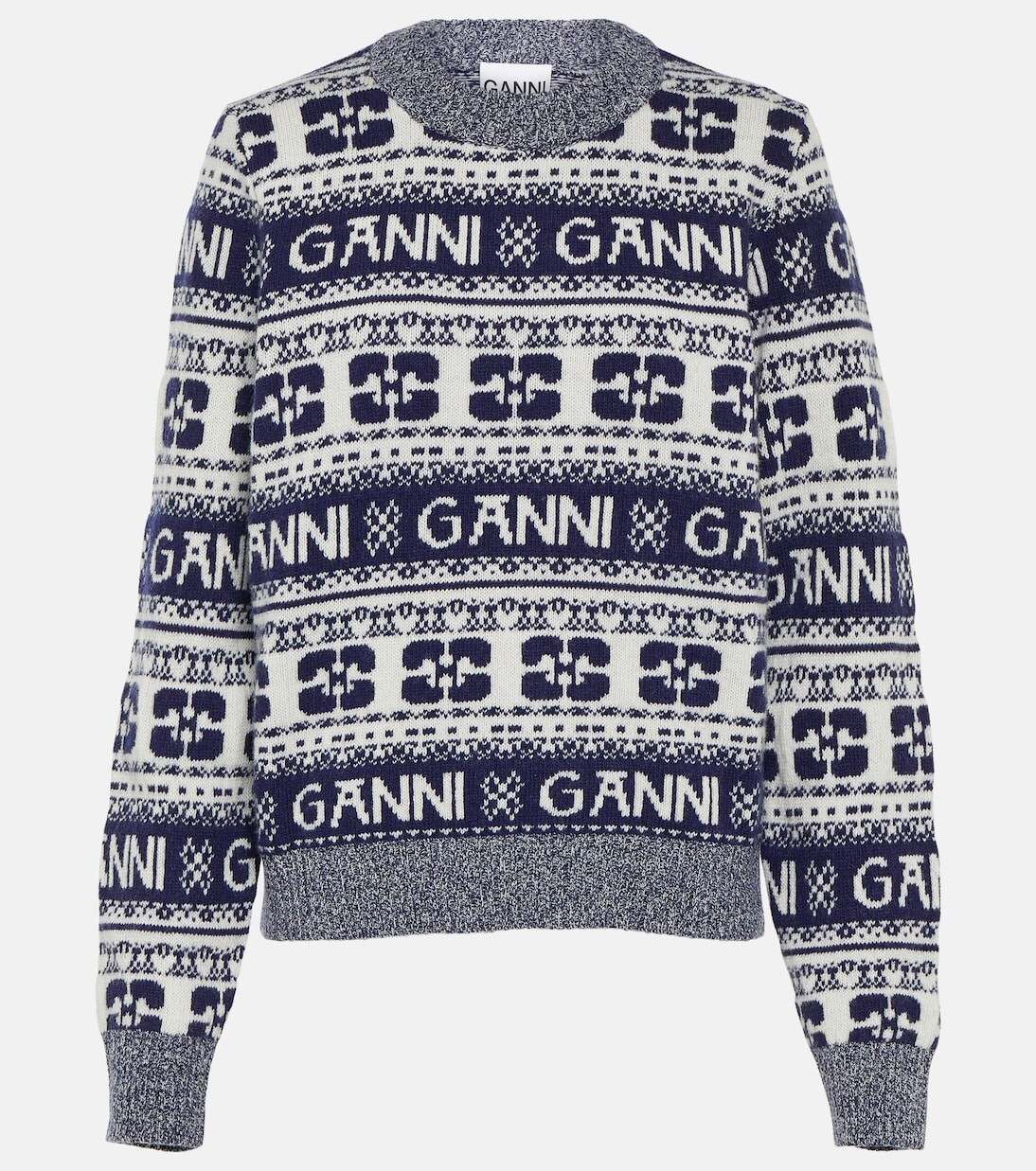 

Свитер с логотипом из смесовой шерсти Ganni, синий