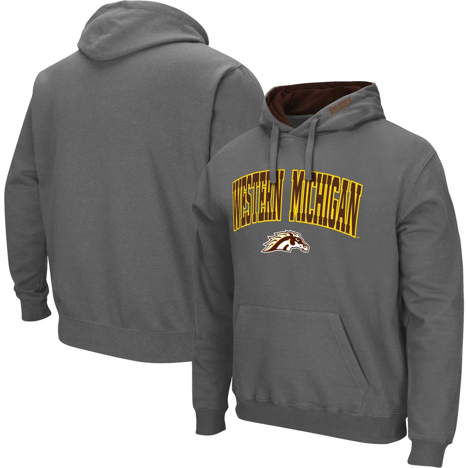 Мужской темно-серый пуловер с капюшоном Western Michigan Broncos Arch & Logo Colosseum мужской красный пуловер с капюшоном western kentucky hilltoppers arch