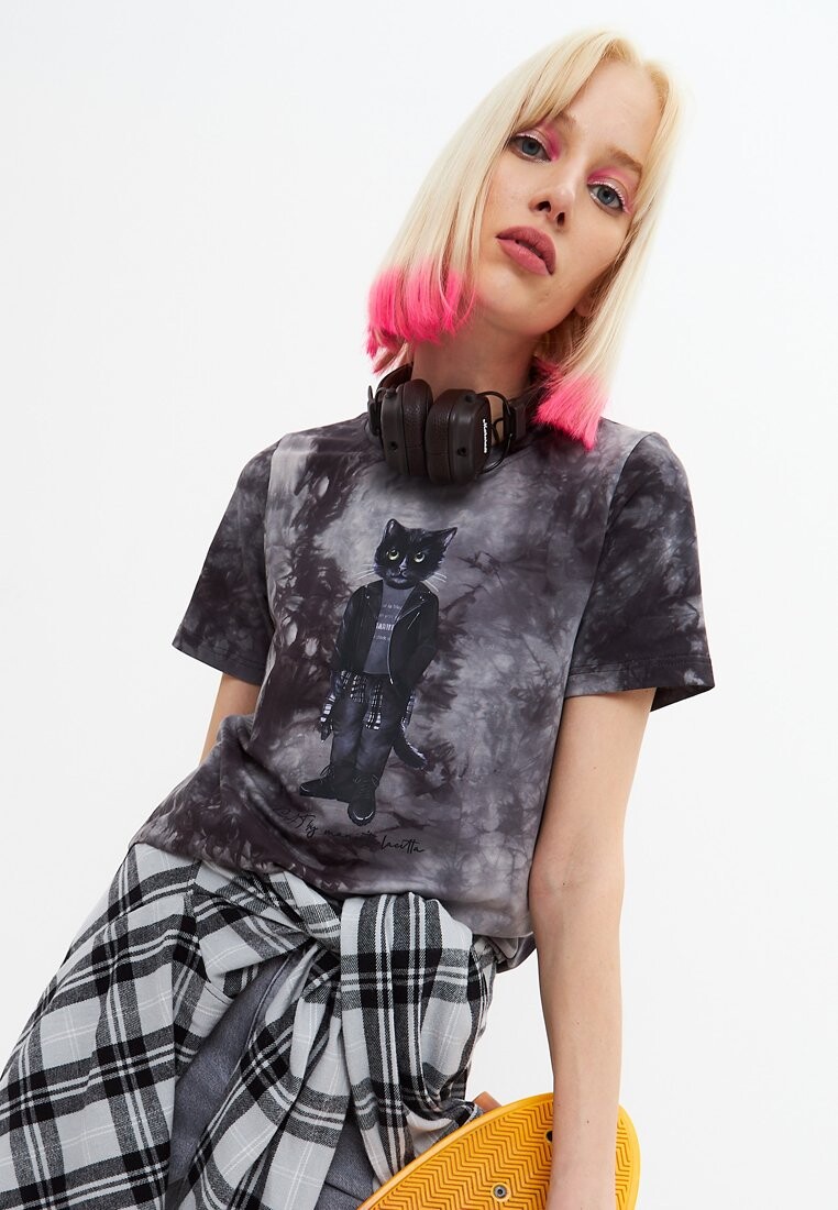 

Футболка с принтом CAT ROCKER GRUNGE TIE DYE Manii'ta Lacitta, цвет grey