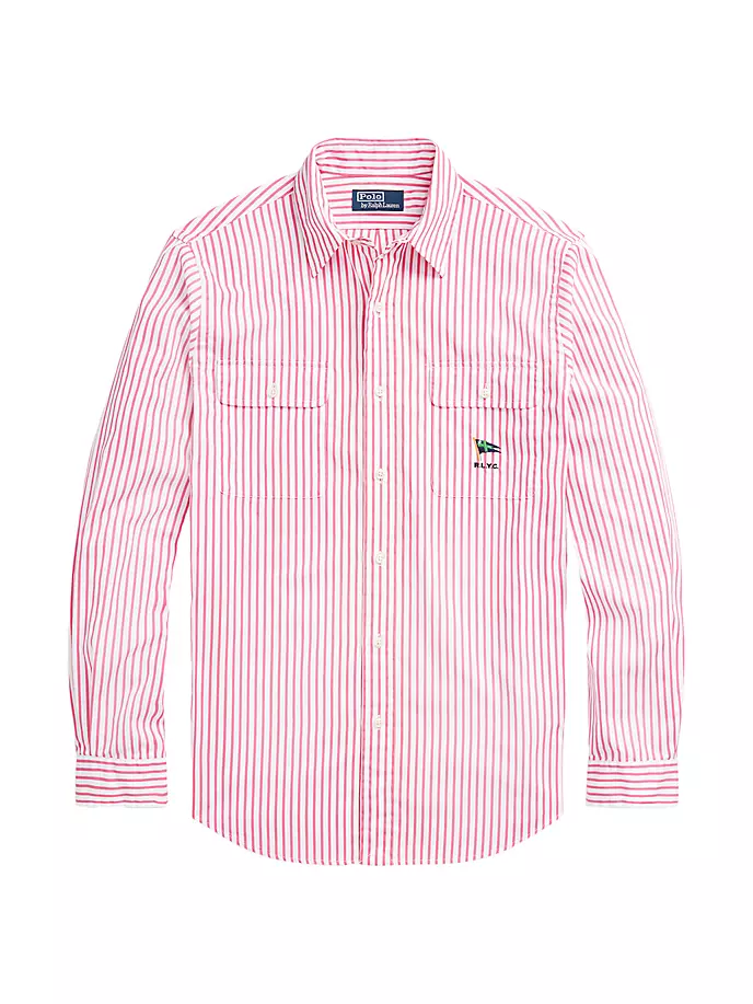

Полосатая спортивная рубашка с длинными рукавами Polo Ralph Lauren, цвет hot fuschia white