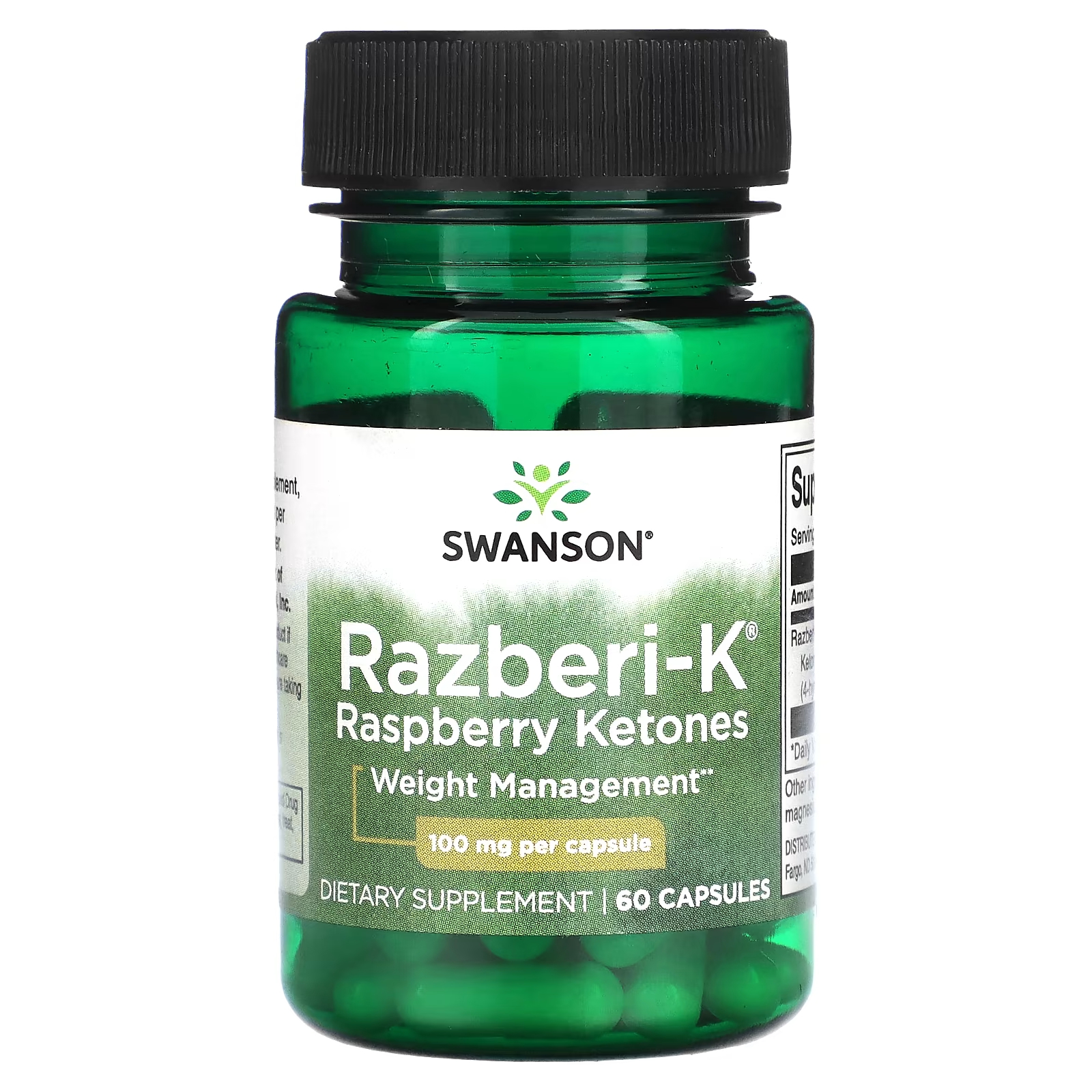 Кетоны малиновые Swanson Razberi-K 100 мг, 60 капсул swanson razberi k двойной силы малиновые кетоны 200 мг 60 растительных капсул