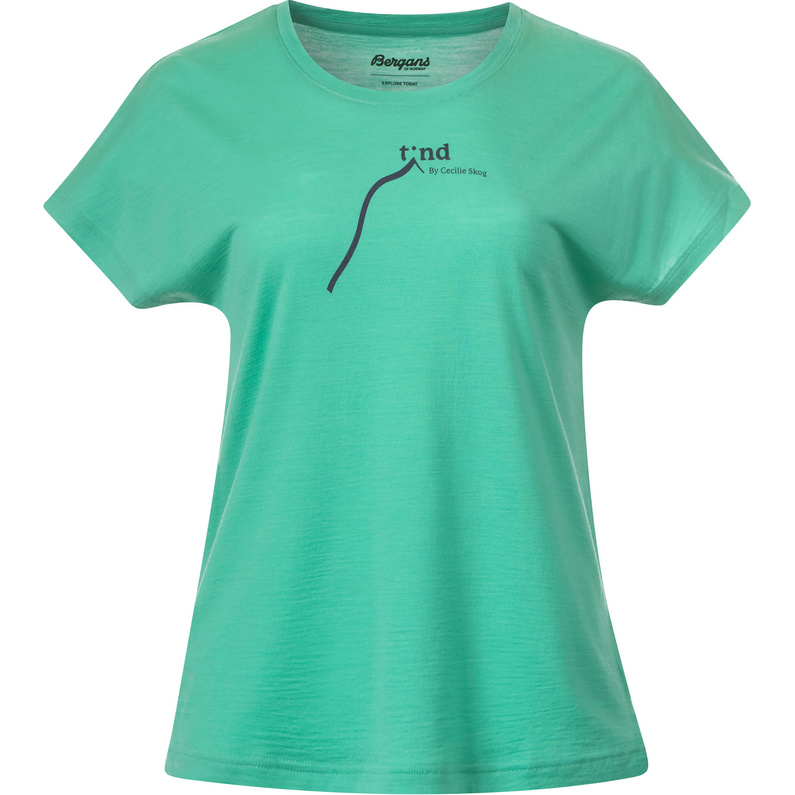 Женская футболка Tind Altitude из шерсти мериноса Bergans, зеленый