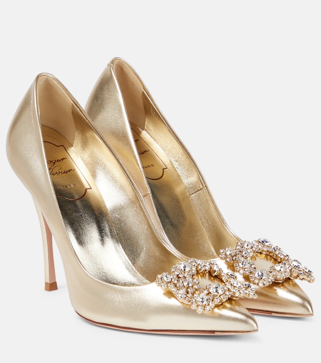 

Туфли-лодочки с цветочными стразами Roger Vivier, золотой