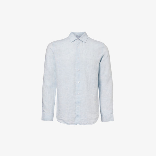 цена Льняная рубашка классического кроя с длинными рукавами giles Orlebar Brown, синий