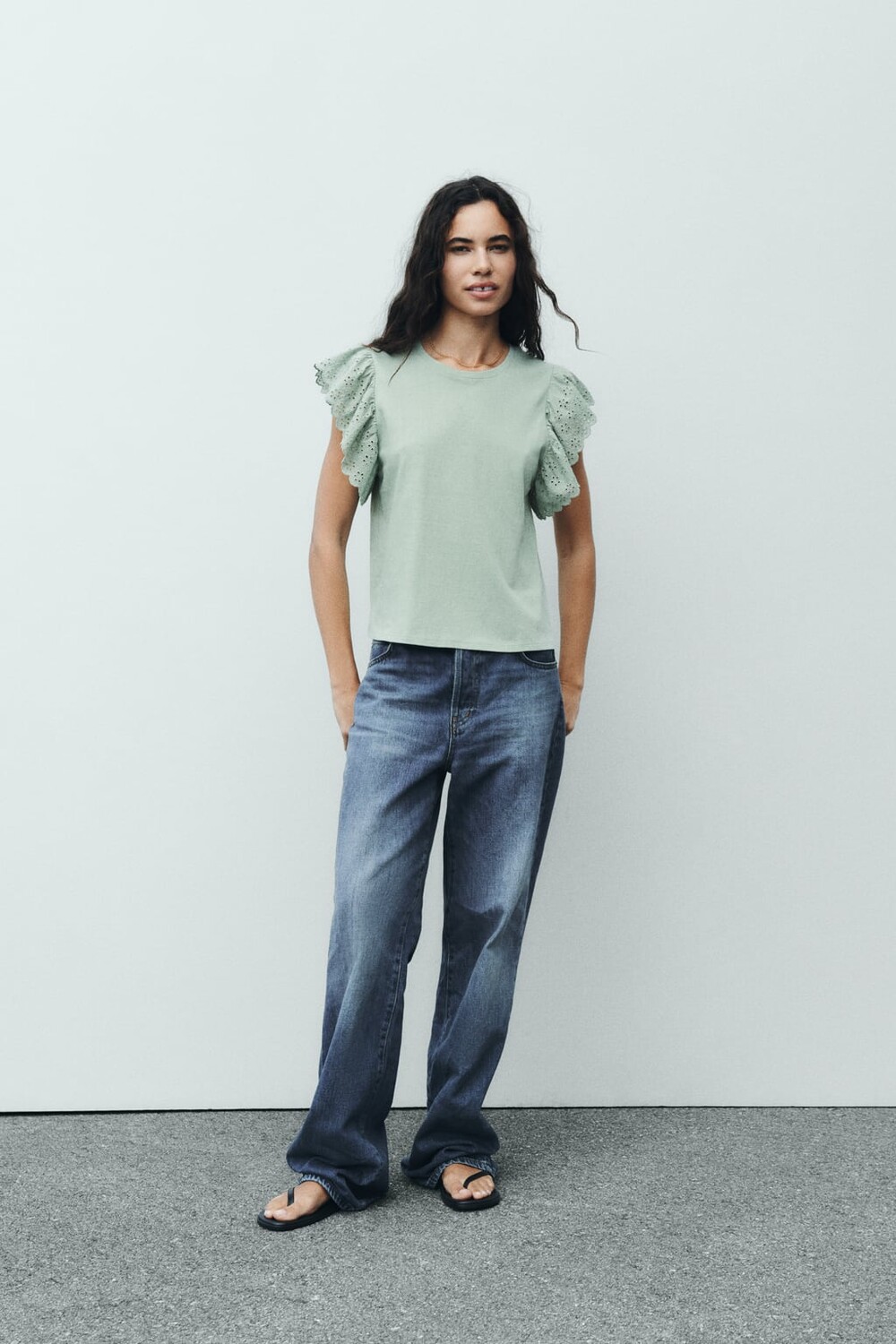

Топ с оборками ZARA, зеленый