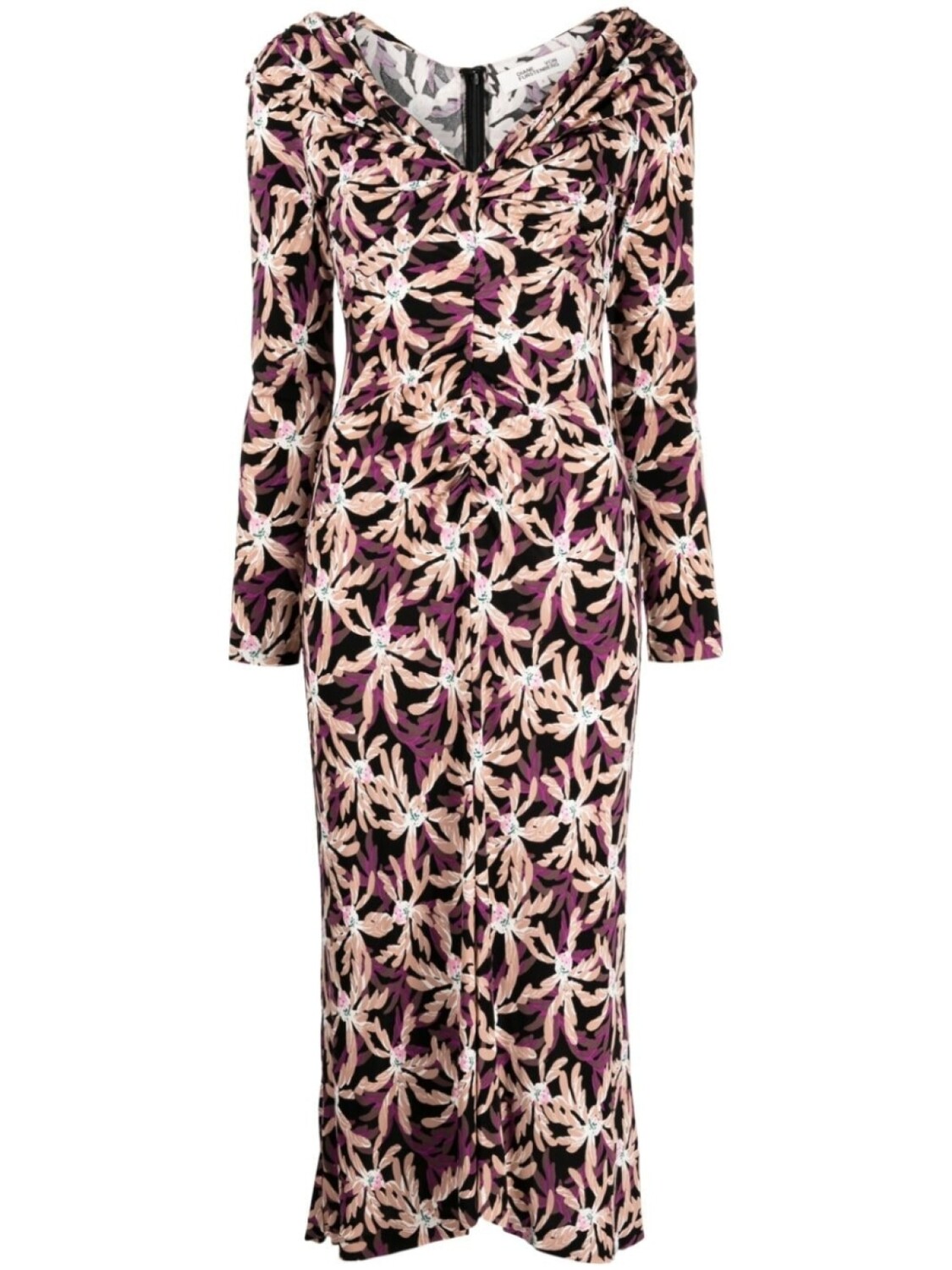 

Платье с V-образным вырезом и цветочным принтом DVF Diane von Furstenberg, черный