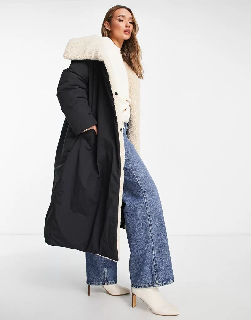 

Черная парка-пуховик с меховым воротником ASOS Design
