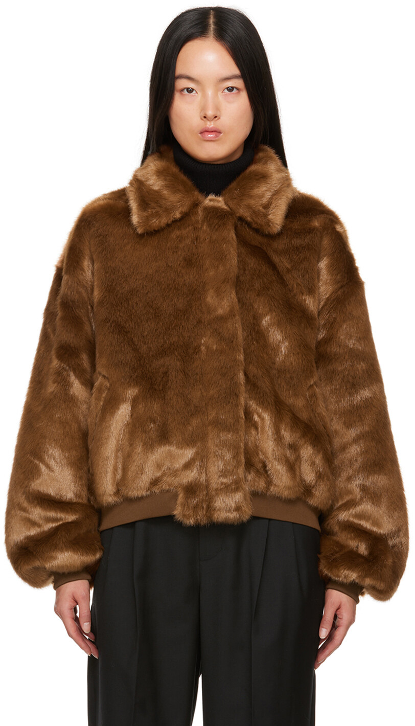 

Коричневый бомбер из искусственного меха The Frankie Shop Pam