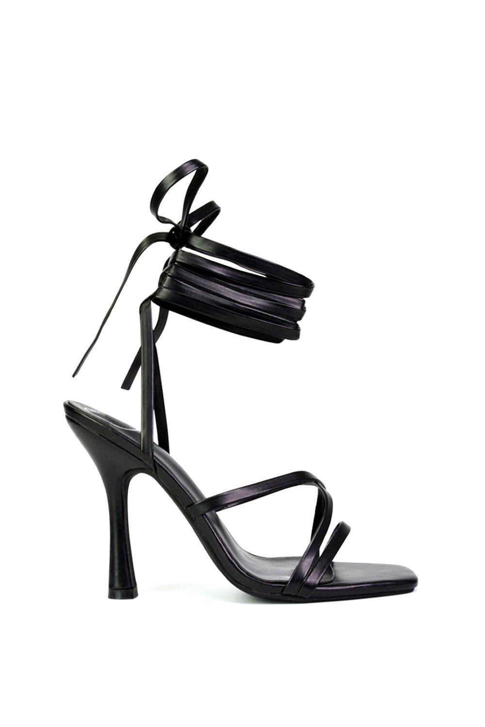 Босоножки 'Kyra' на высоком каблуке-шпильке со шнуровкой и квадратным носком XY London, черный