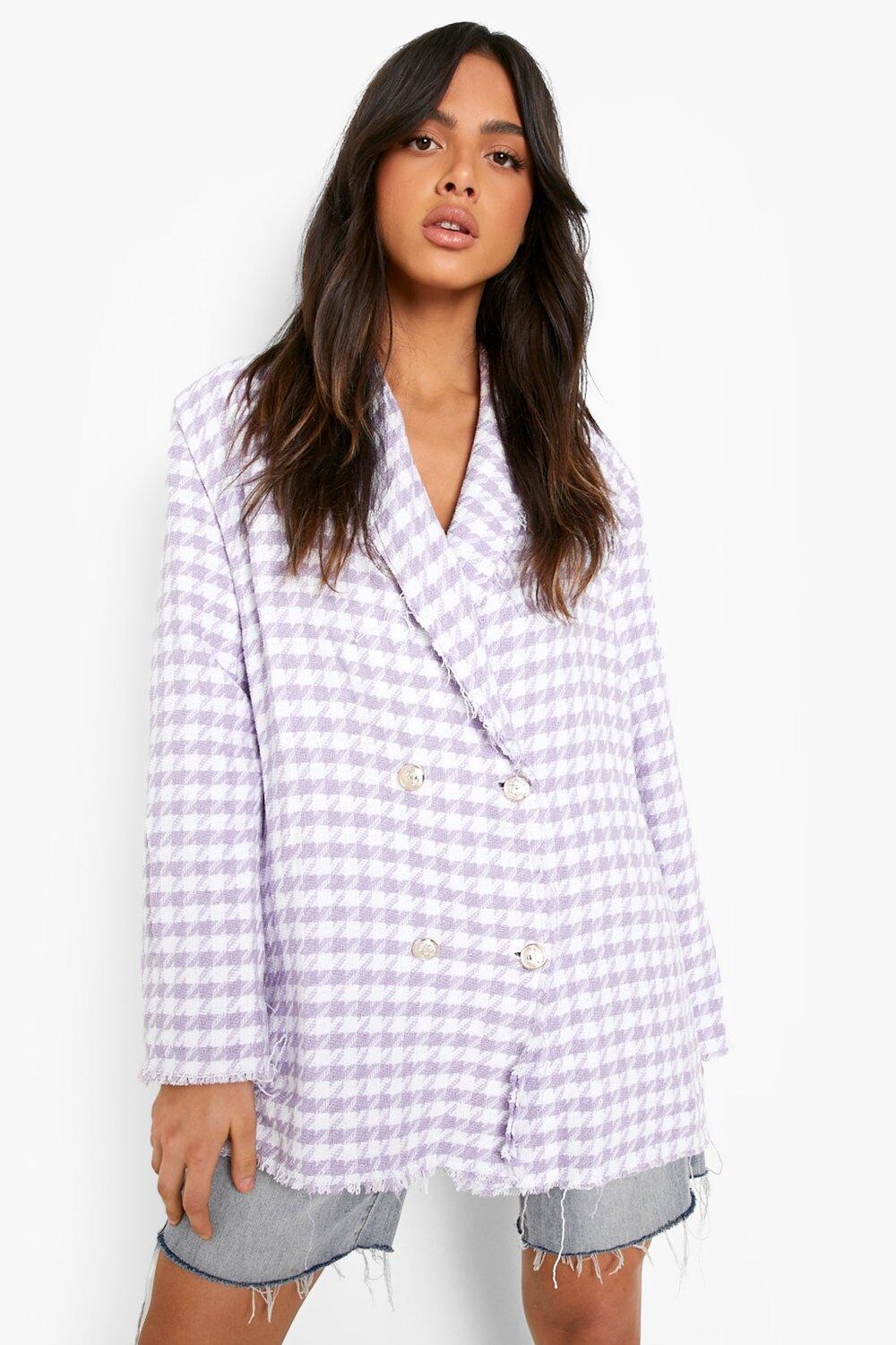 

Двубортный пиджак из ткани dogtooth Boohoo, сиреневый