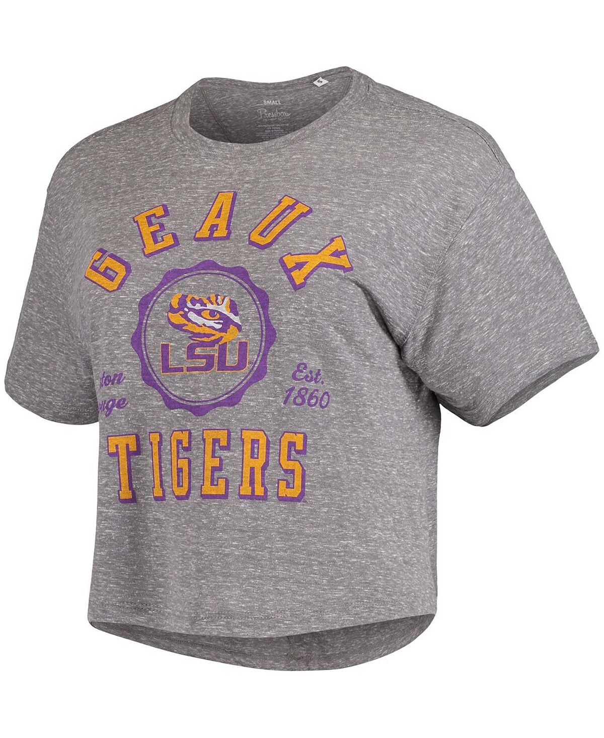 

Женская серая укороченная футболка LSU Tigers Bishop Tri-Blend Knobi Pressbox, серый