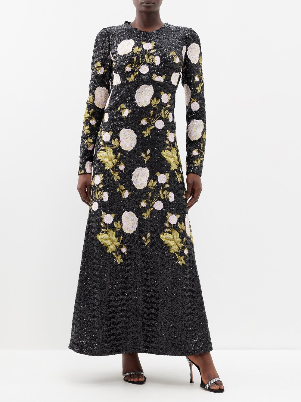 

Платье макси с вышивкой пионов и пайетками Giambattista Valli, черный