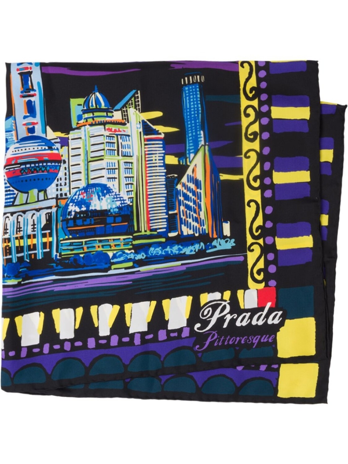 

Prada фуляр Pittoresque Shanghai с принтом, черный