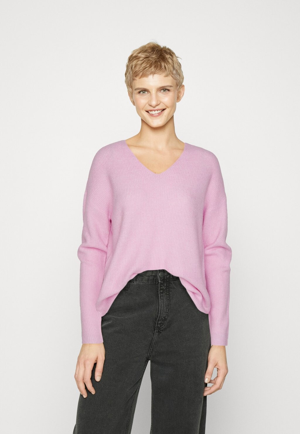 

Свитшот ONLY CAMILLA V-NECK L/S NOOS, цвет pink lady