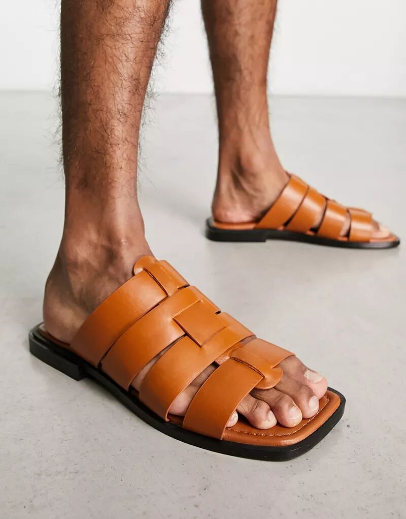 Пряные светло-коричневые кожаные сандалии на плоской подошве ASRA Sani