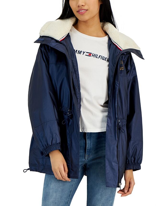 

Женская куртка повседневного стиля с флисовой отделкой и капюшоном Tommy Hilfiger, синий