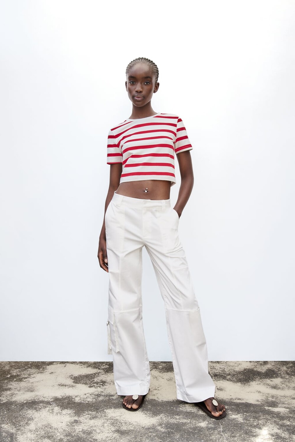 

Укороченная футболка стрейч ZARA, красный