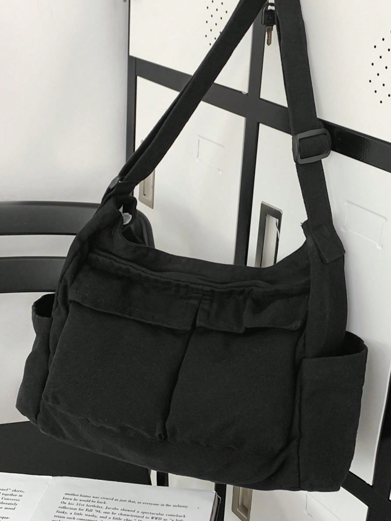 Холщовая сумка-хобо большой вместимости, черный