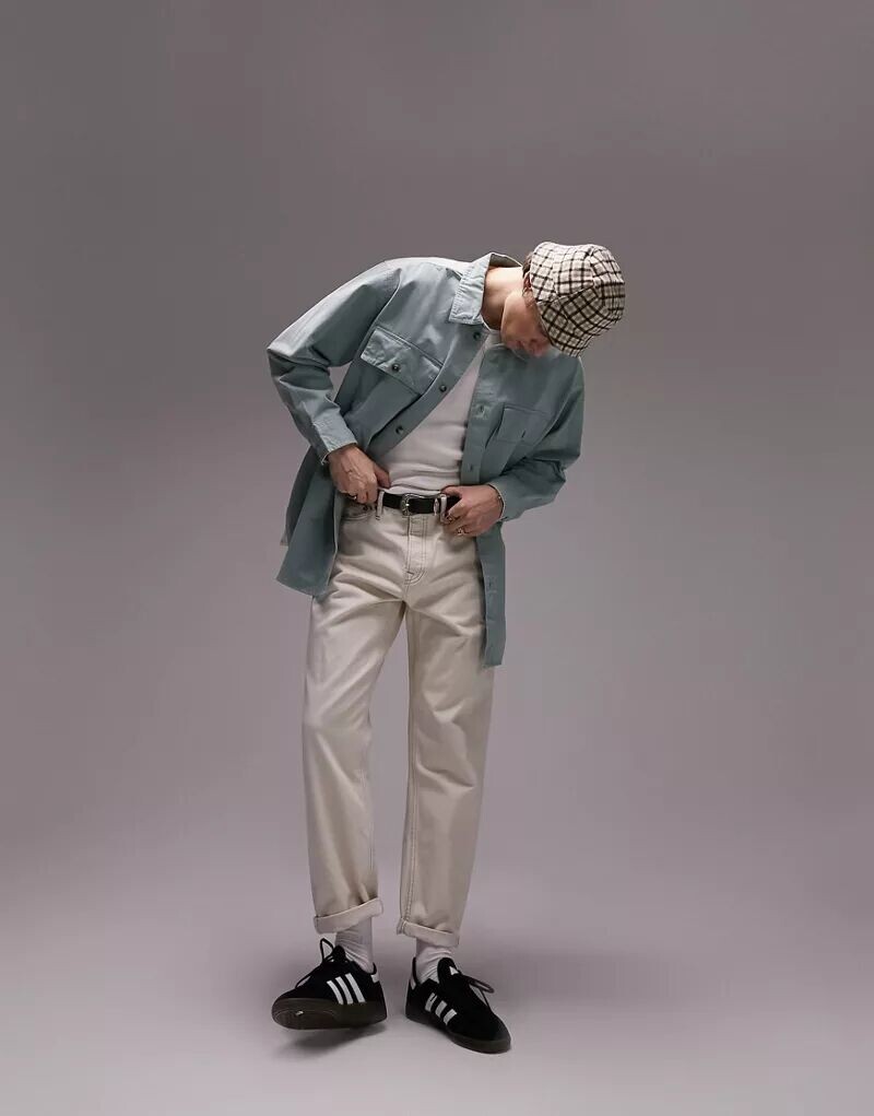 

Куртка-рубашка оверсайз Topman шалфейного и экрю цвета