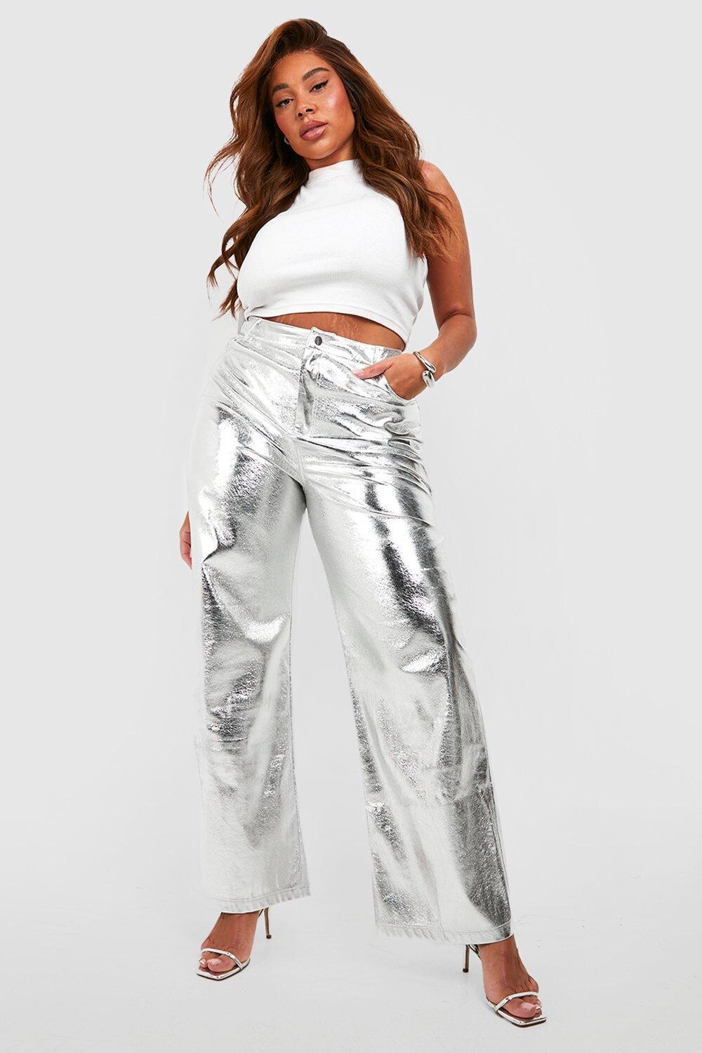 

широкие брюки металлического цвета Boohoo, серебряный, Серый