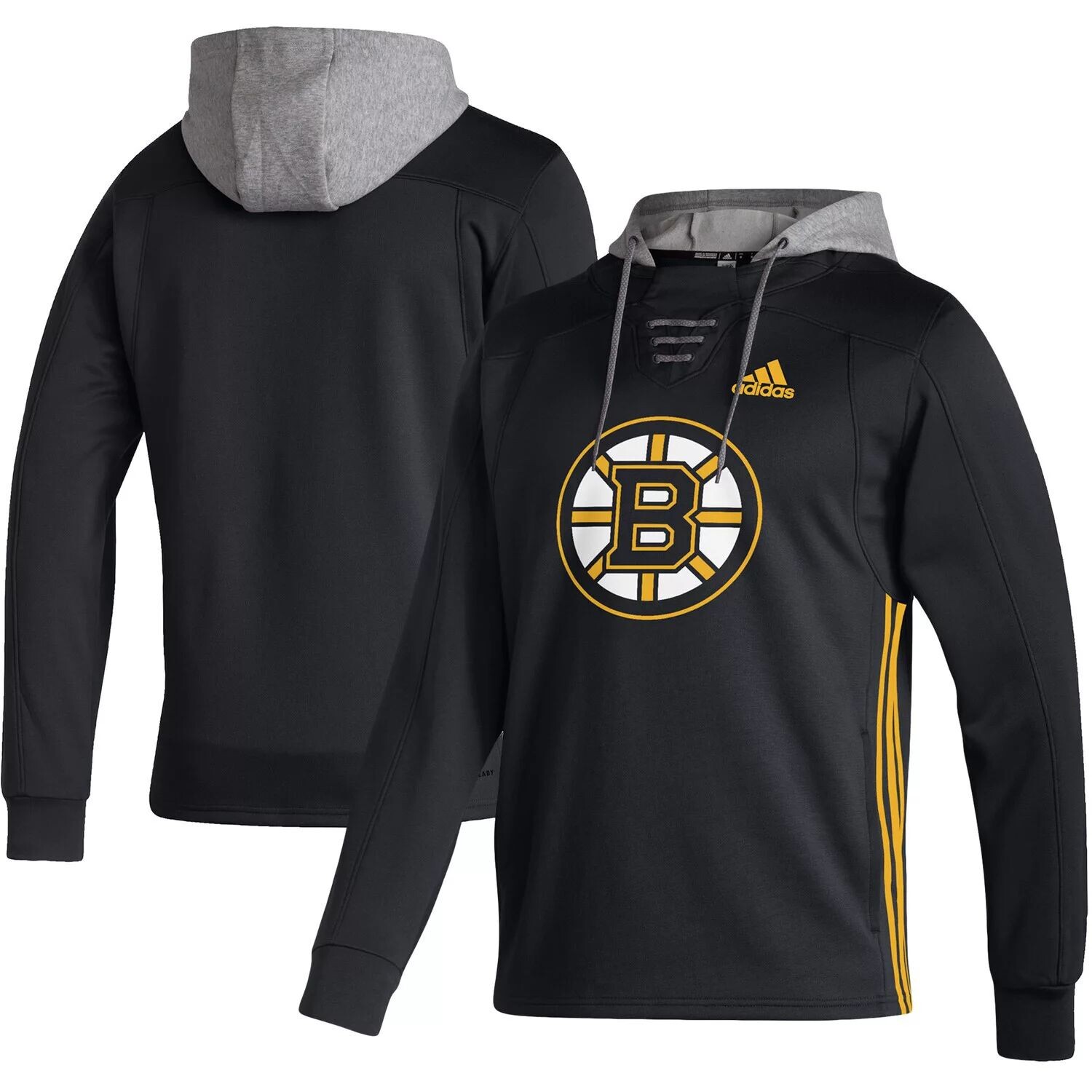 

Мужской черный пуловер с капюшоном adidas Boston Bruins Skate Lace AEROREADY