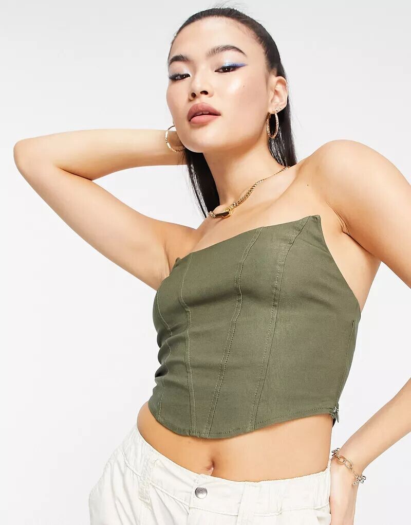 

Корсетный топ цвета хаки ASOS с натуральным дизайном и стежками